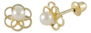 Brinco Feminino Ouro 18k 750 Flores E Pérolas Garantia