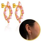 Brinco Feminino Oval Com Pedras Zircônia Rosa Festa
