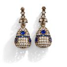 Brinco Feminino Prata Turca 925 Gota C/ Pedras Brancas/azuis