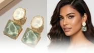 Brinco Feminino Verde e Branco Esmaltado Luxo Banho em Ouro 14k Brinco Feminino Verde e Branco Esmaltado Luxo Banho em Ouro 14k