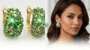 Brinco Feminino Verde Suave Ouro Zircônias Pino de Prata 925 Antialérgico Delicado Minimalista