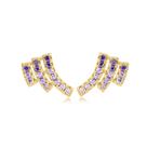 Brinco Filetes Zironia Cristal Ametista Folheado Ouro