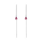 Brinco Fio Passante Longo Pedra Pink Banhado Prata 925