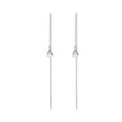 Brinco Fio Passante Longo Pedra Rosa Banhado Prata 925