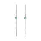 Brinco Fio Passante Longo Pedra Verde Agua Banhado Prata 925