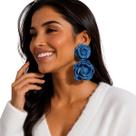 Brinco Flor Azul Jeans Grande Elegante Festa Delicado Luxo -