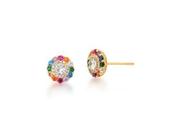 Brinco flor colorida banhado a ouro com zircônias - 1 cm x 1 cm