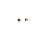 Brinco flor com miolo rubi banhado a ouro - zircônias - 6mm - 2g Brinco flor com miolo rubi banhado a ouro - zircônias - 6mm - 2g
