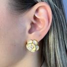 Brinco Flor Madrepérola Zircônia Central Banhado em Ouro 18k