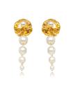 Brinco Flor Orgânica com Pérolas Pendentes Semijoia Ouro 18k