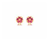Brinco flor pequena rubi banhado a ouro - zircônias - 6mm Brinco flor pequena rubi banhado a ouro - zircônias - 6mm