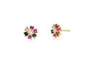 Brinco Flor Pequeno com Zircônias Coloridas Banhado a Ouro - 1 cm x 1 cm