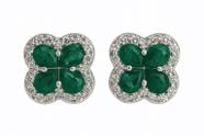 Brinco Flor Verde em Prata de Lei 925 com Zircônias