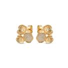 Brinco Flores Cravejada e Lisa Banho de Ouro 18K
