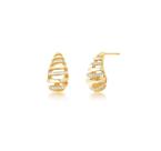 Brinco gota com frisos cravejados banhado a ouro