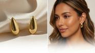 Brinco Gota Fluida Aço Inox Banhado Ouro Luxo Minimalista18k