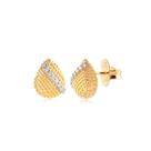 Brinco Gota Texturizada Filete Folheado Ouro Zircônia