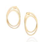 Brinco Grande Rommanel Oval Sobreposto Banhado a Ouro 18K Look Luxuoso e Moderno