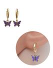 Brinco Infantil Borboleta Resinada Lilás Folheado Ouro 18k Antialérgico
