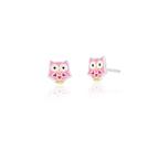 Brinco Infantil Coruja Esmaltada em Prata Lisa - 8mm x 7mm