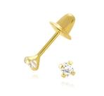 Brinco Infantil Pedra Zircônia 3mm 2o Furo Bebê Ouro 18k