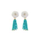 Brinco jaque flor madrepérola zircônia cristais turquesa folheado a ouro 18k