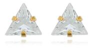 Brinco Joana Ponto De Luz Triângulo Zircônia Cristal Banhado em Ouro 18k