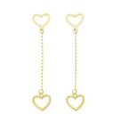 Brinco Laser Coração Com Corrente 4cm De Ouro 18k 750 Maciço