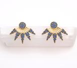 Brinco Leque Zircônia Azul Banhado em Ouro 18K