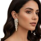 Brinco Longo Dourado e Prateado Strass Festa Luxo