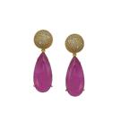 Brinco luxo gota fucsia fusion banhado a ouro - zircônia fusion