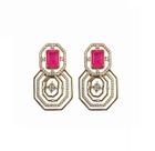 Brinco luxo pedra retangular turmalina rosa banhado a ouro Brinco luxo pedra retangular turmalina rosa banhado a ouro