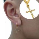 Brinco Masculino De Crucifixo Banhado a Ouro 24k Brinco Cravejado