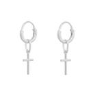 Brinco Masculino E Feminino Argola Cruz Prata 925 Par 11 Mm