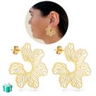 Brinco Maxi Flor Dourado Banhado a ouro 18k Semijoia Estilo