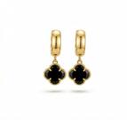 Brinco Meia Argola com Pêndulo Trevo Preto Folheado a Ouro 18k Brinco Meia Argola com Pêndulo Trevo Preto Folheado a Ouro 18k