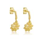 Brinco Meia Argola Com Pingente de Flor Prata Banhado A Ouro 18k