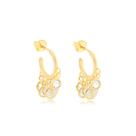 Brinco Meia Argola Com Pontos De Luz Cristal Folheado A Ouro