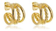 Brinco Meia Argola Marcela 2 Filetes Lisos e 1 Torcido - M Banhado em Ouro 18k