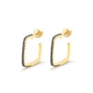 Brinco Meia Argola Quadrada 18mm Negra Folheado A Ouro