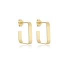 Brinco Meia Argola Quadrada 3x18mm - Banhada A Ouro 18k