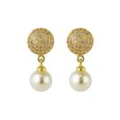 Brinco Meia Bola Micro Zircônia Cristal com Pérola Banhado a Ouro