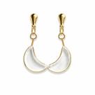 Brinco Meia Lua Pedra Cristal Natural Ranhurado Dourado