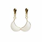 Brinco Meia Lua Pedra Quartzo Leitoso Ranhurado Dourado