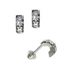 Brinco Meia Volta Carre 2x2 Zircônia Ouro Branco 18K K090 20926