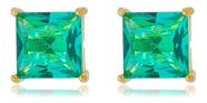 Brinco Melissa Quadrado Verde Turmalina Banhado em Ouro 18k