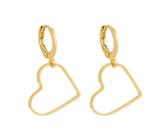 Brinco Mini Argola com Pingente de Coração Vazado Banhado em Ouro 18K