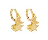 Brinco Mini Argola Coração, Estrela e Lua Banhado em Ouro 18K