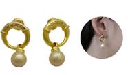 Brinco Mini Argola Pendente Pérola Ouro 18k 5 Diamantes 1pt