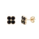 Brinco Mini Flor 4 Pétalas Zircônia Negra Banhado a Ouro